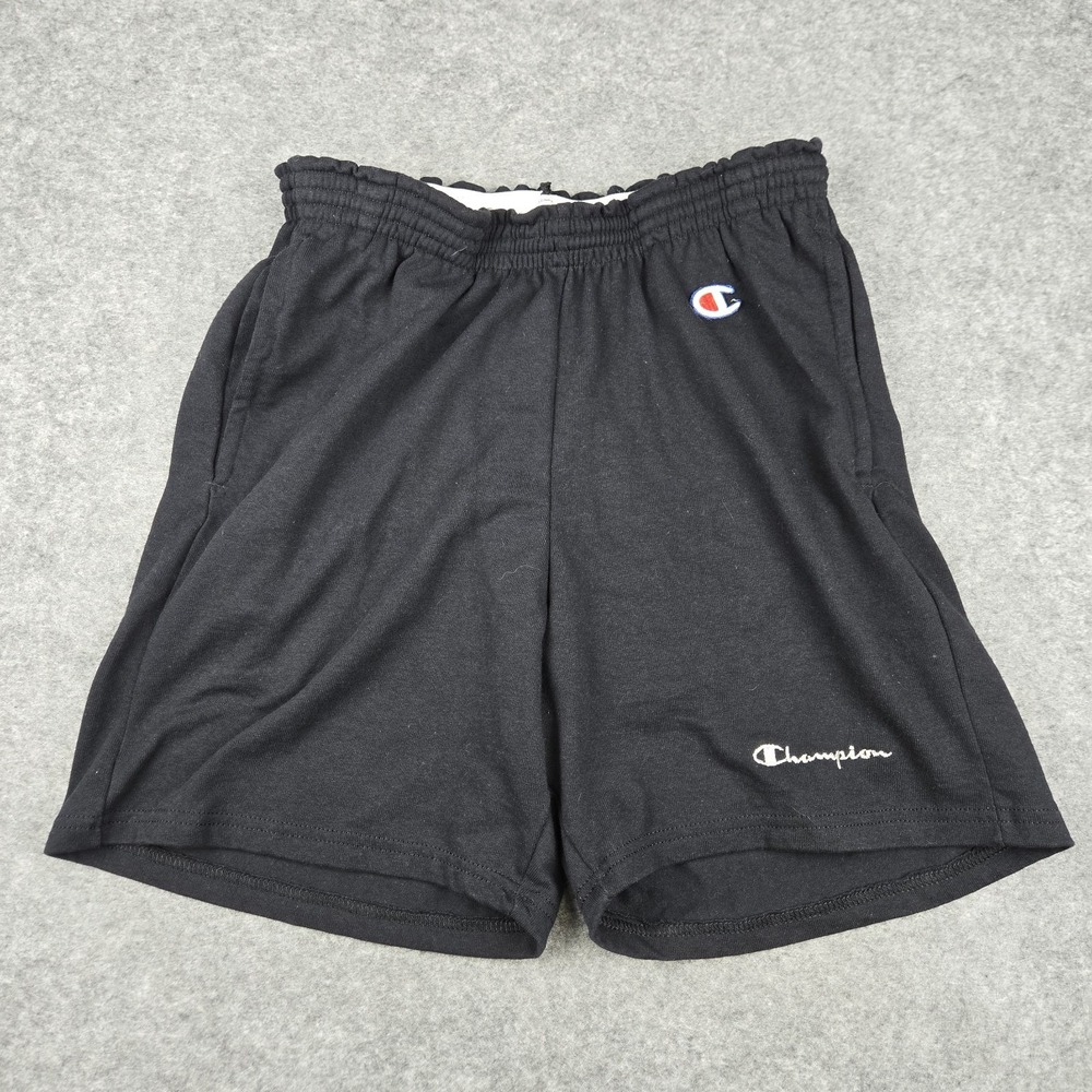 Vintage Champion Gym Shorts Mens M Spellout Logo Black Cotton 90s VTG - Picture 1 of 7